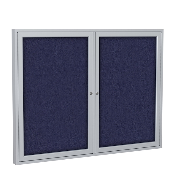 Ghent Enclosed Bulletin Board, 2 Door, Fabric, 3 ft H x 5 ft W, Blue PA23660F-93 - main